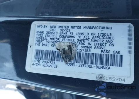 2003 Toyota Corolla Le z USA, uszkodzony, nr VIN 1NXBR32E63Z157193